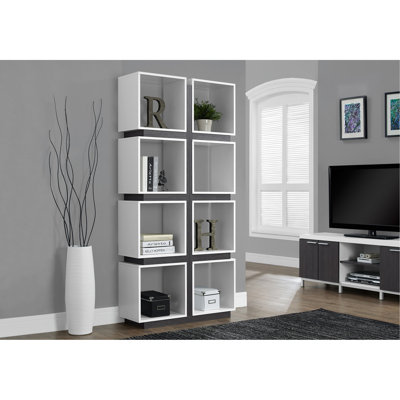 Bibliothèque, bibliothèque, étagère, 5 niveaux, bureau, chambre à coucher, stratifié gris et blanc, contemporain, moderne