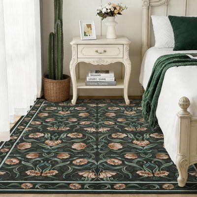 Tapis, tapis lavables à motif floral, style moderne, tapis doux antidérapant pour chambre à coucher, salon, salle à manger