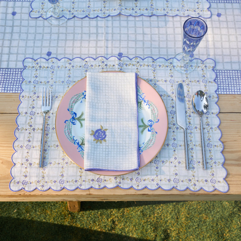 English Rose Table Runner 14x90 Inch, Blue