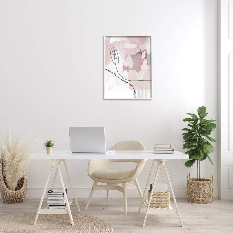 «Busy Soft Pink Abstract Shapes», peinture moderne décontractée surdimensionnée, encadrée blanche, art texturé par Urban Epiphany