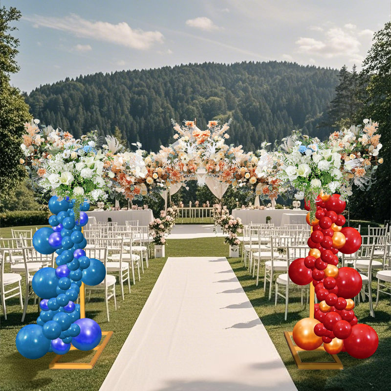Support en toile de fond ajustable en métal doré 8,2 pi avec base lestée pour anniversaire de mariage et décoration d'événement