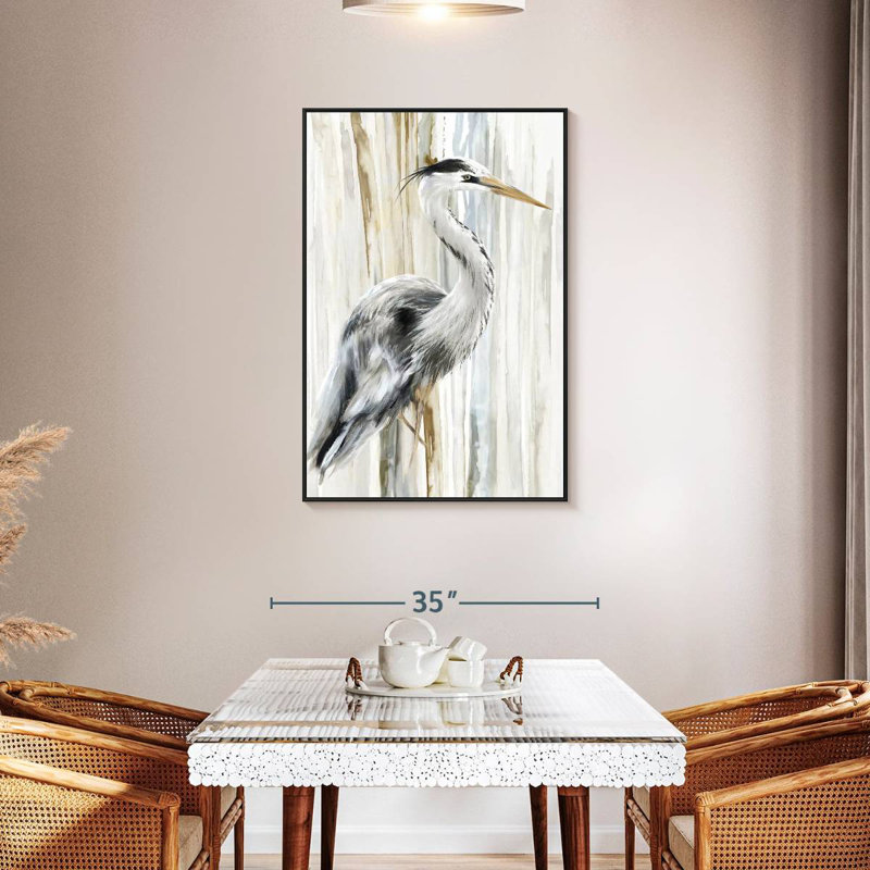 River Heron I, Cadre flottant noir, 29 po x 43 po