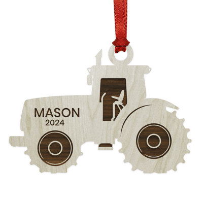 Custom Wooden Tractor Ornament Laser Engraved Tree Decor For Kids Holiday Gift 20XX