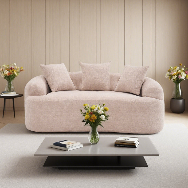 Curved Loveseat Full Compression Sponge Sofa, No-Assembly Compact Sofa For Small Spaces & Apartments, 300 Lbs Capacity, Pink
