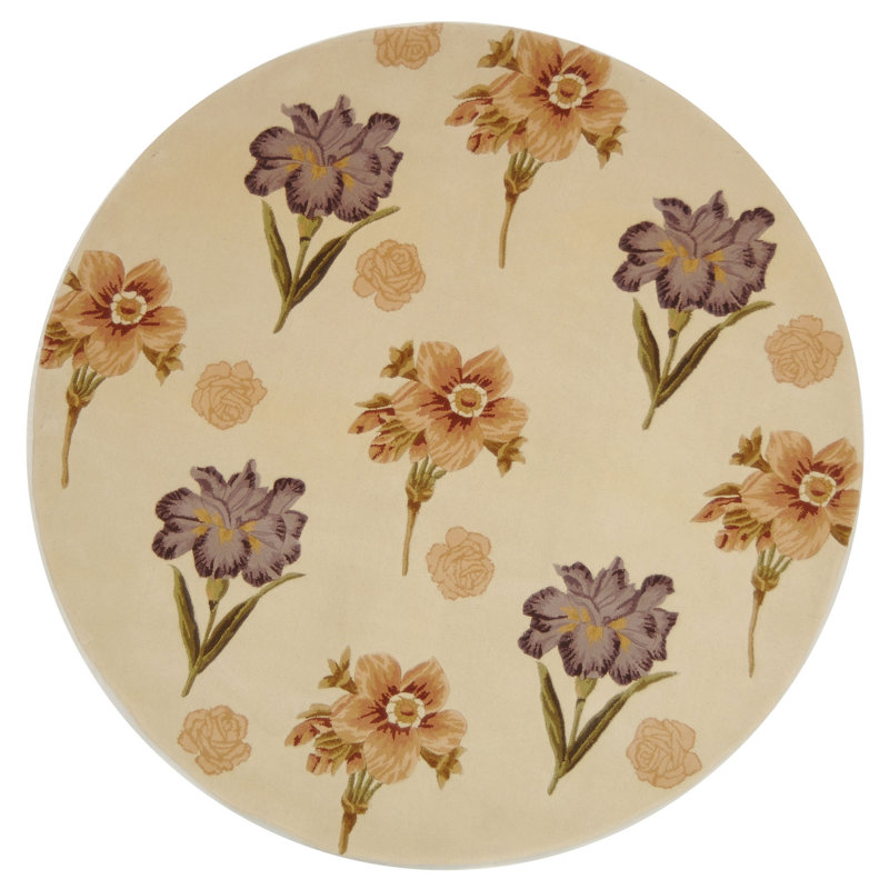 Mandarin Wool Pile Floral Rug, Round 6'