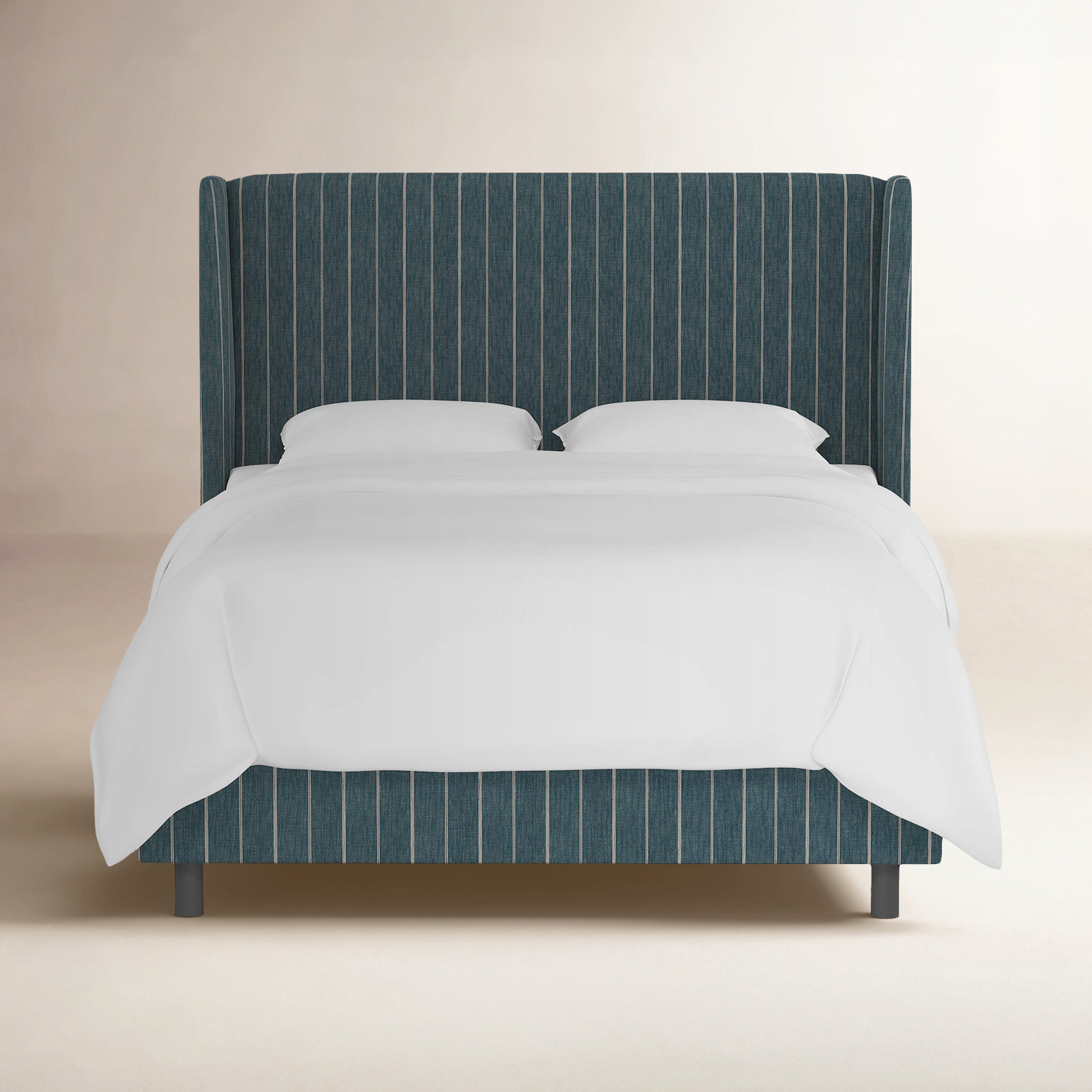 Tilly Upholstered Wingback Bed, King, Fritz Indigo Stripe