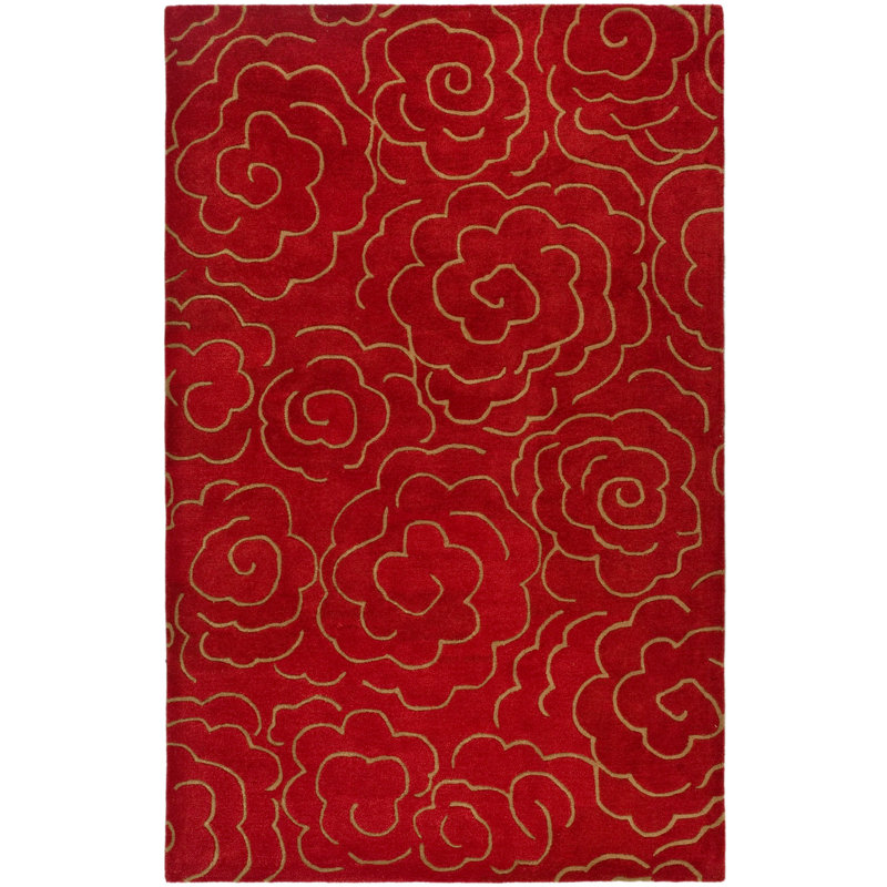 Tapis floral en laine et viscose touffeté à la main Soho, Rectangle 6 pi x 9 pi