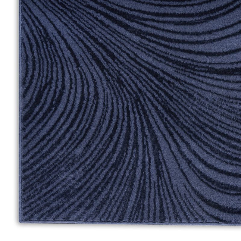 Central Park West Power Loom Polyester Abstract Area Rug in Ivory/Cream, Navy, Rectangle 6' x 9'