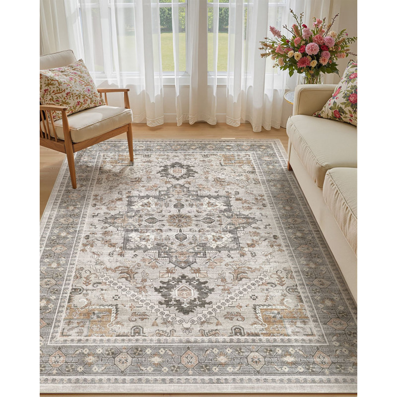 Tapis persan rétro lavable à la machine, tapis neutre antidérapant pour le salon et la chambre à coucher