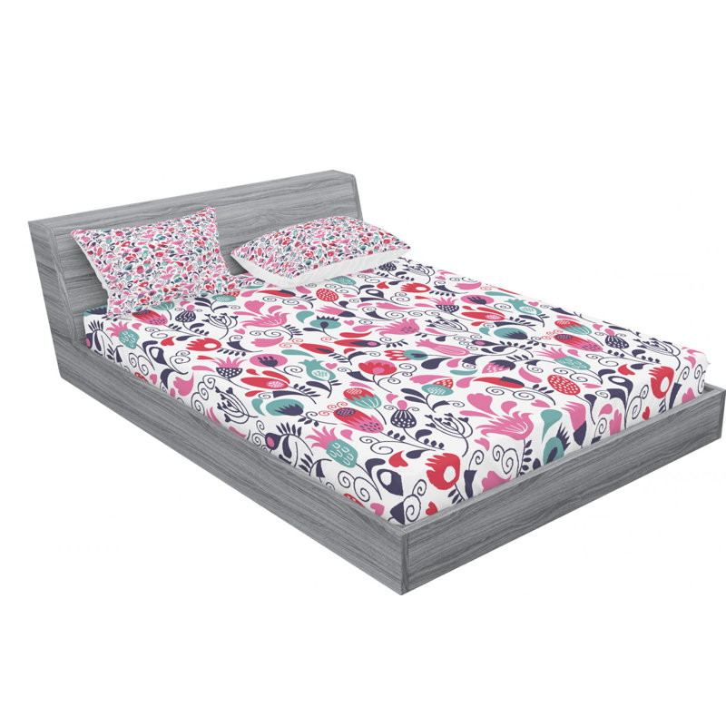 Microfiber Floral Sheet Set, Queen Sheet Set with Fitted Sheet