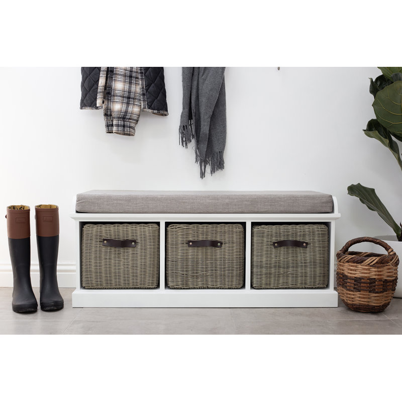 Anjou Upholstered Storage Bench, White/Grey
