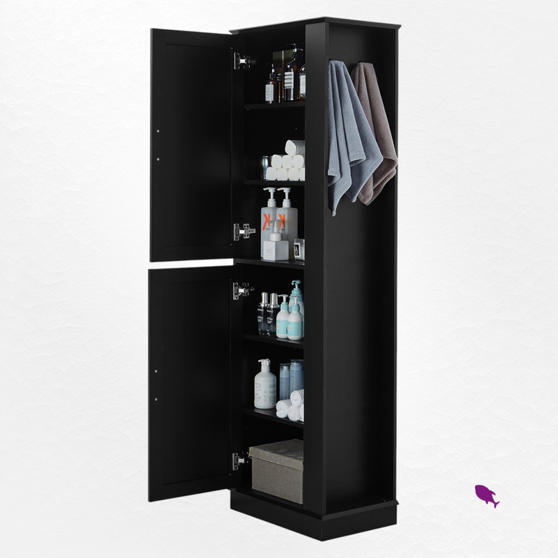 Grande armoire de rangement autoportante pour salle de bain, Noir