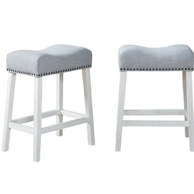 Ensemble de 2 tabourets à hauteur de comptoir - Chaise en tissu gris délavé et recouverte de tissu blanc, de 2 sièges, rembourrés
