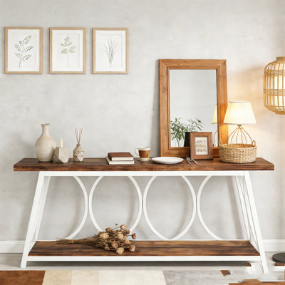 2-Tier Console Table Industrial Sofa Table Behind Couch