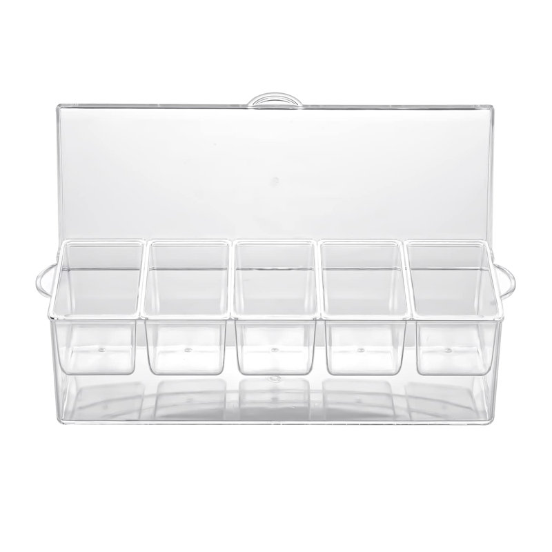 Chilled Condiment Server|Taco Bar Serving Set For Party|Chilled Condiment Tray With Lid And 5 Removable Compartments