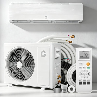 Climatiseur et radiateur mural divisé 18 000 BTU 19 SEER2 - Thermopompe sans conduit à inverseur 230V - Écoénergétique, refroidit et chauffe jusqu'à 1250 pieds carrés - Série R32 - Ensemble d'installation complet