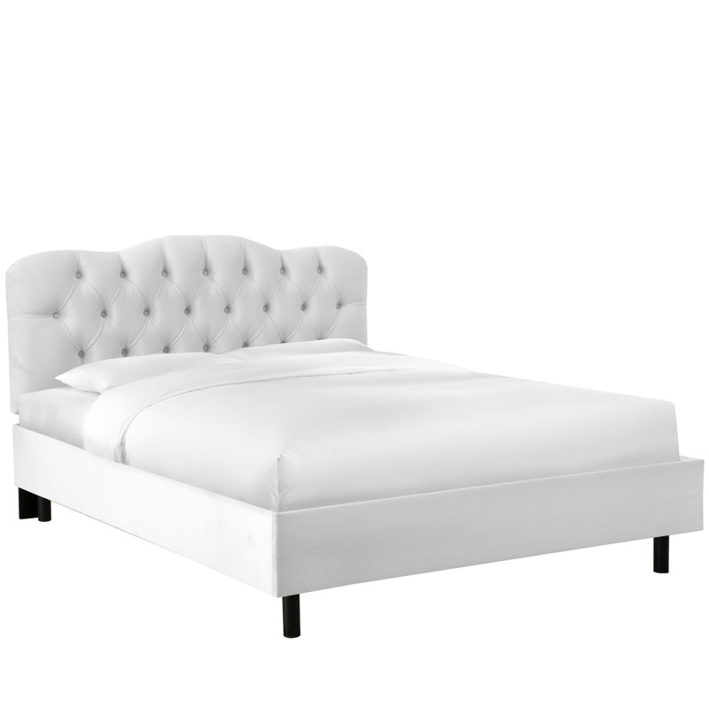 Pires Upholstered Platform Bed, Full, Classic White Velvet