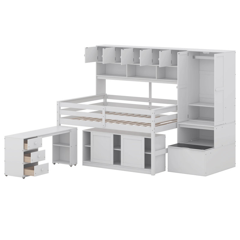 Lit mezzanine avec tiroirs Jeycob Kids, Complète, Blanc