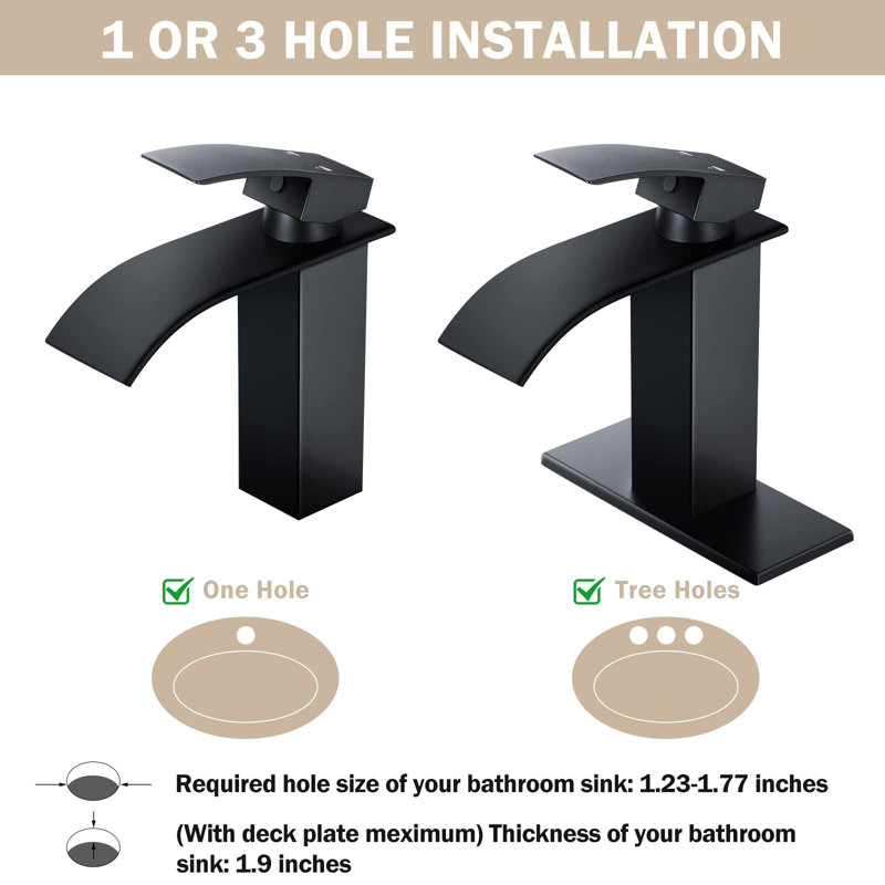 Robinet pour salle de bain à poignée simple avec drain, Noir