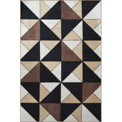 Black And Beige Themed Triangular Geometric Patterned Creative Modern Decorative Carpet