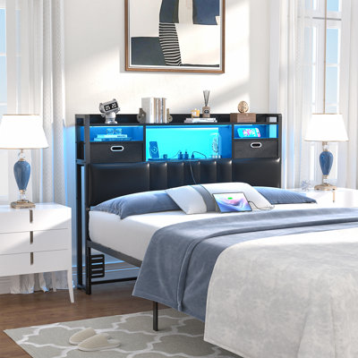 Têtes de lit avec rangement 45 po, prises USB, ports USB et lumières DEL