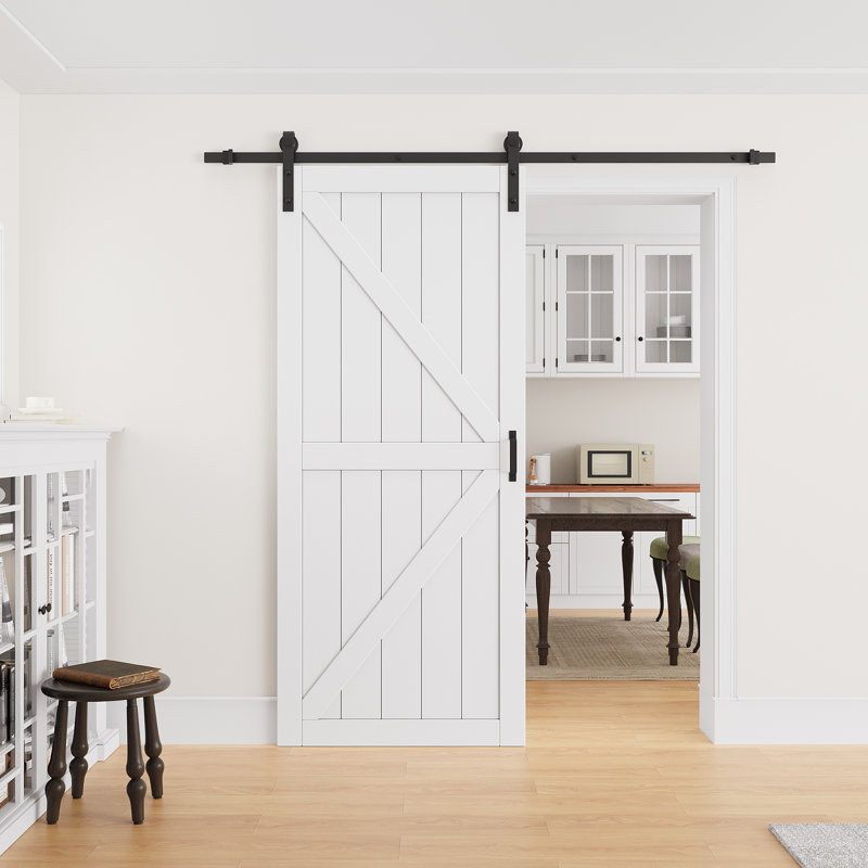 Porte de grange coulissante moderne de 84 po de hauteur | Peut être peinte en surface apprêtée | Porte de garde-robe avec trousse d'installation et quincaillerie à fermeture en douceur