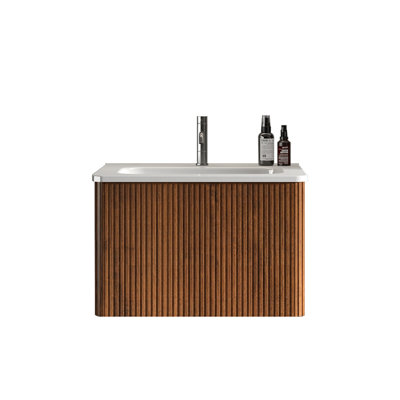 Meuble-lavabo 24 po en noyer rayé avec lavabo en céramique blanche