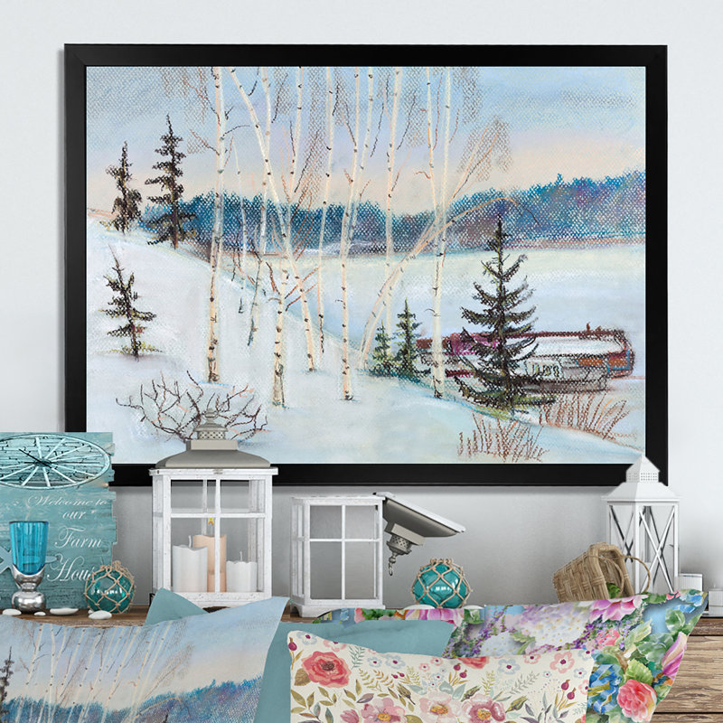 " River Winter Landscape ", Black Picture Framed, 8" H x 12" W x 1" D
