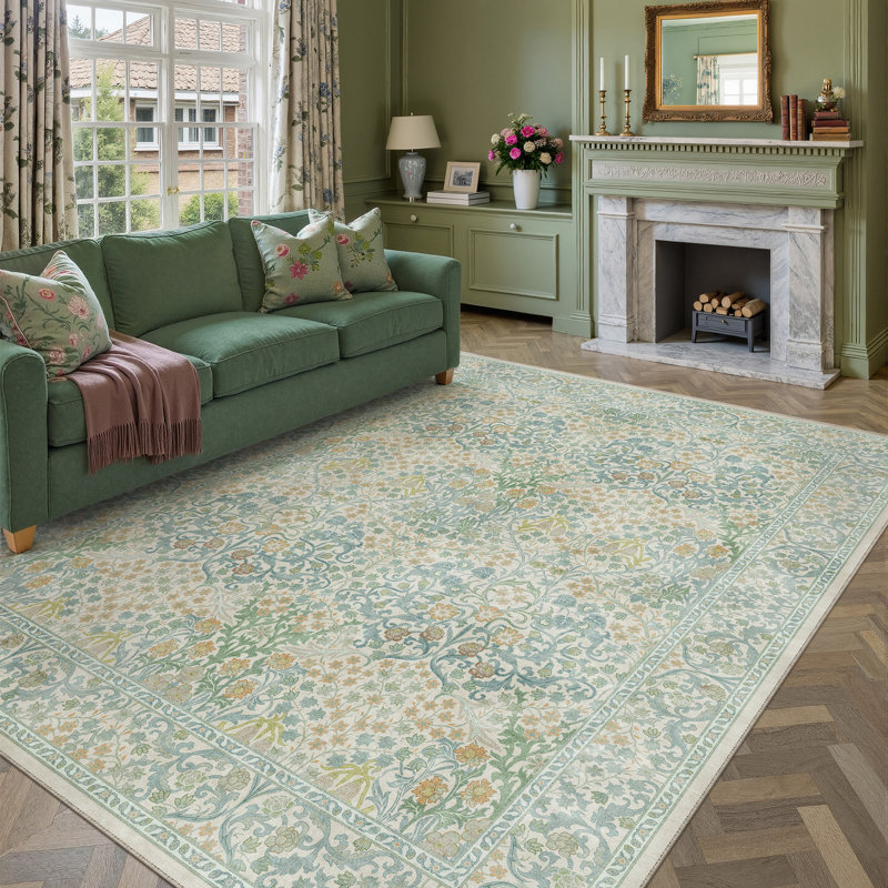 Tapis floral lavable à la machine avec envers antidérapant, Rectangle 9 pi x 12 pi