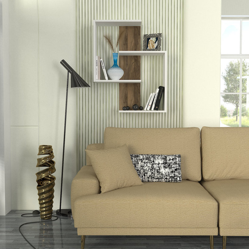 Jalanna 4 Piece Floating Shelf, White/Walnut