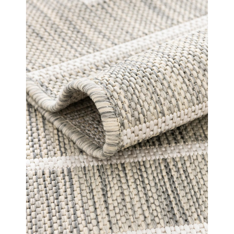 Tapis intérieur / extérieur gris Ava-Mary, Carré 7 pi 10 po