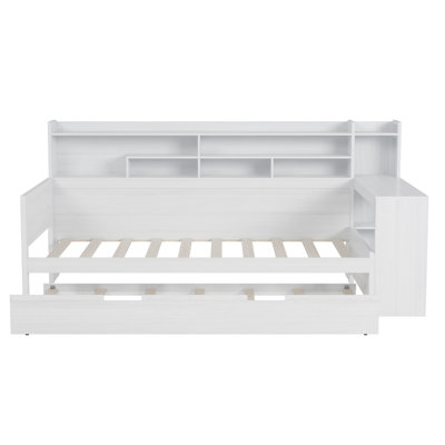 Wooden Daybed With Storage Shelves, Multi-Functional Bed With  Trundle Bed And Study Desk