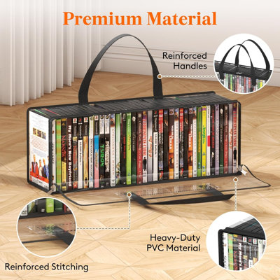 DVD Storage Bags, Clear PVC DVD Case Holder with Handles, Front Window Zipper Design, Stackable Media Organizer for Blu-ray Disc, Movie Cases, VHS Box, Holds 210 Discs (35 Each), 6 Pack