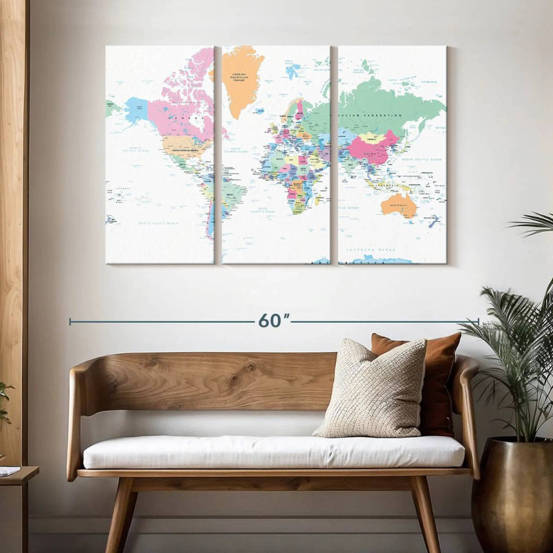 Keiri Labeled Pastel World Map, 32" H x 50" W