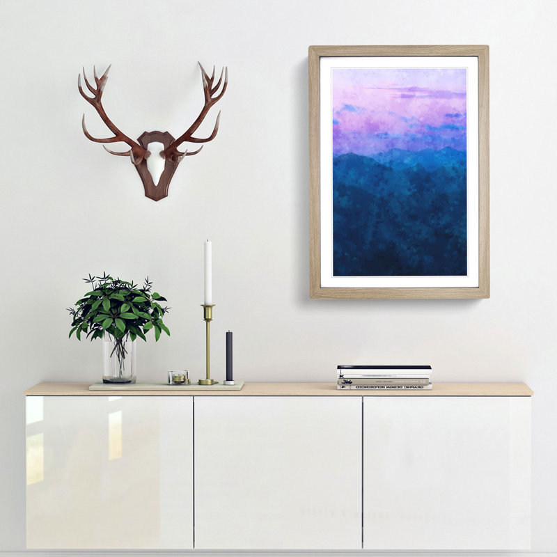 View of a Mountain Range - Picture Frame Painting Print, 63cm H x 45cm W x 2cm D, Oak Framed