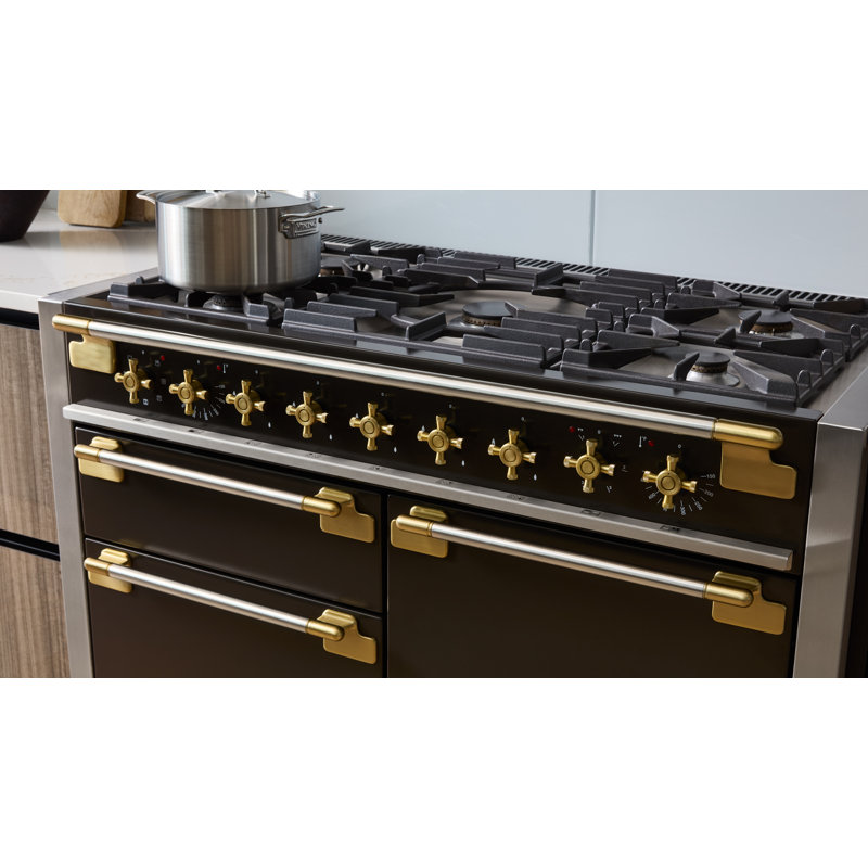 AGA Elise 48"W. 6 Cu.Ft. Freestanding Induction Convection Range with Antique Brass Trim, Dual Fuel