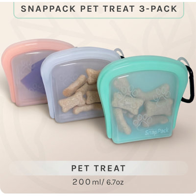 Pochettes à gâteries réutilisables en silicone, paquet de 3, ensemble multicolore, résistant aux fuites et au lave-vaisselle, compatible avec les micro-ondes et les congélateurs, matériau sans BPA, idéal pour les chiens et les chats
