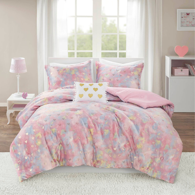 Ensemble d'édredon en peluche imprimé métallique avec coussin décoratif
