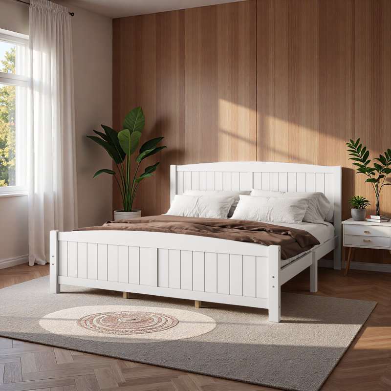 Platform Bed, Solid Wood Platform Bed With Support Slats And Strong Structure, No Box Spring Needed, White, King