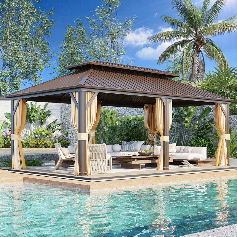  18'W × 12'D Outdoor Patio Gazebo, Hardtop Gazebo with Galvanized Steel Roof and Aluminum Frame