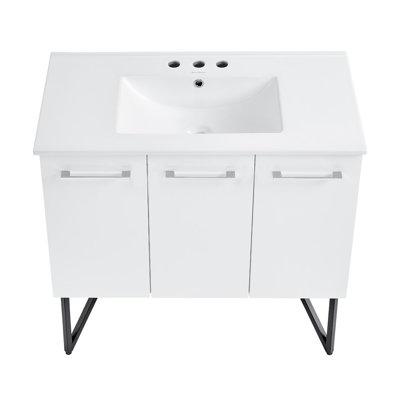 Annecy 36 In. White Bathroom Vanity With 3-Hole Ceramic Sink Top