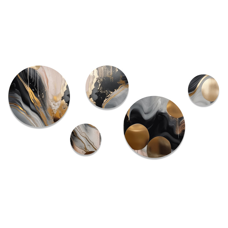 Captivating Gray and Gold Abstract Metal Wall Art Set