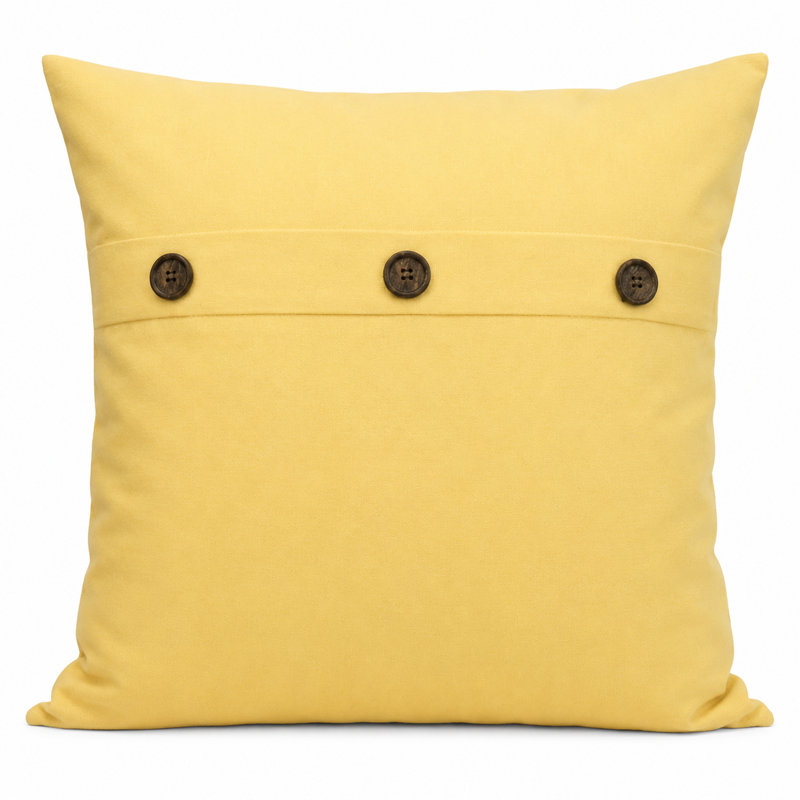 Solid Button Buttons Linen Throw Pillow, Yellow