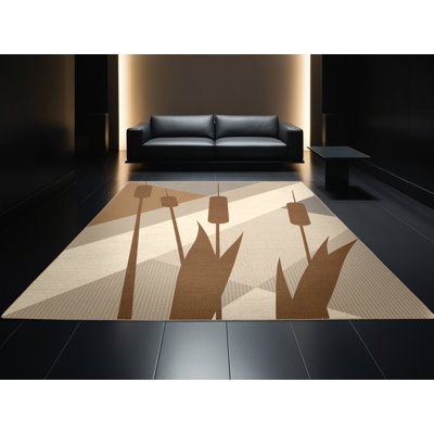 Machine Washable Ortmund Cattail Modern Geometric Rug in Beige – Beige Binding