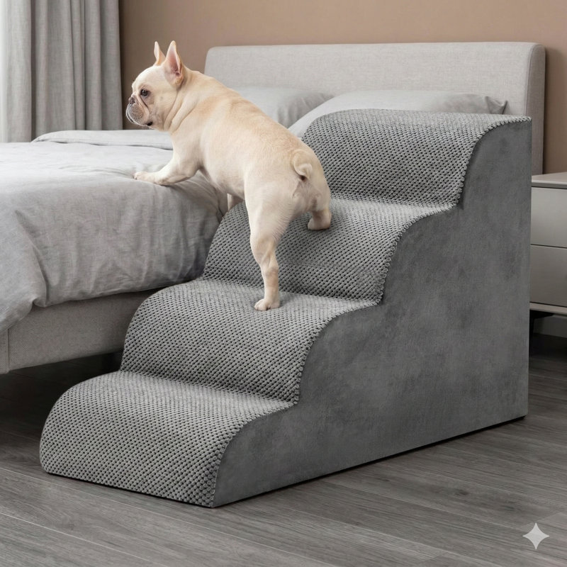 Escalier à quatre marches pour grands chiens et chats, hauteur de 20 pouces pour accéder aux canapés, canapés et fauteuils, rampe intérieure antidérapante et robuste pour animaux de compagnie