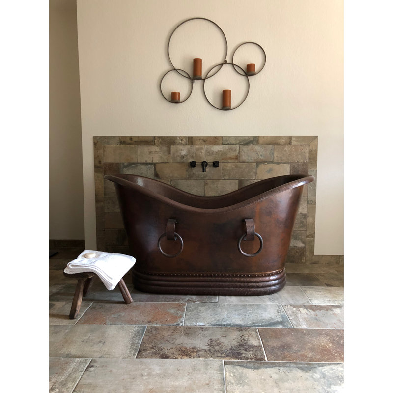 Baignoire double 60 "en cuivre martelé avec anneaux