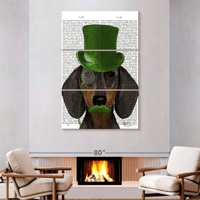 Brampt Dachshund With Green Top Hat Black Tan, 74" H x 48" W