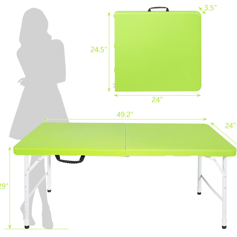Table de camping portative pliante pour l'extérieur 4 pi, capacité de 135 kg, pliable avec prise fixe, surface de bureau imperméable et lisse, structure de support triangulaire stable, construction en acier robuste