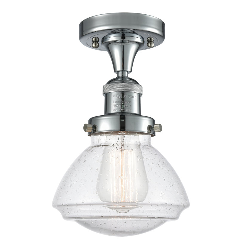 Chesterville Glass Semi Flush Mount, 6 Watt Vintage LED Bulb, Seedy, Polished Chrome