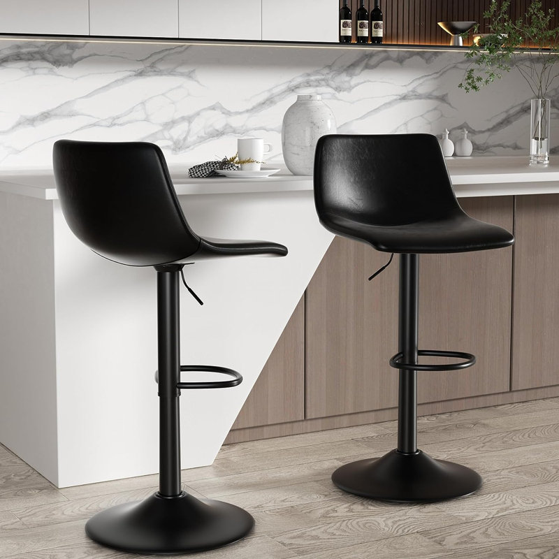 Height Adjustable Swivel Bar Stool Set of 2, Black